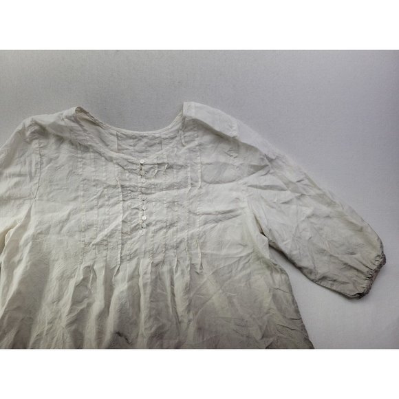 J. Jill Women's Large Ivory Gray Ombre Silk Pleated Blouse Tunic Round Neck - Picture 3 of 11